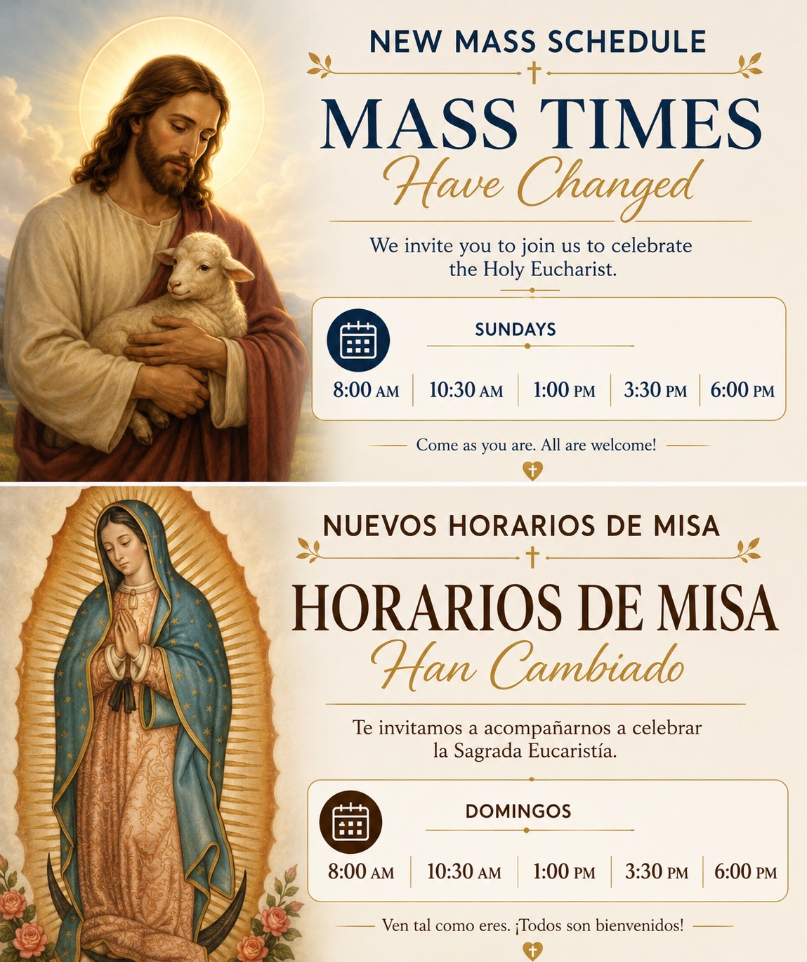 Official poster of Sunday Mass times